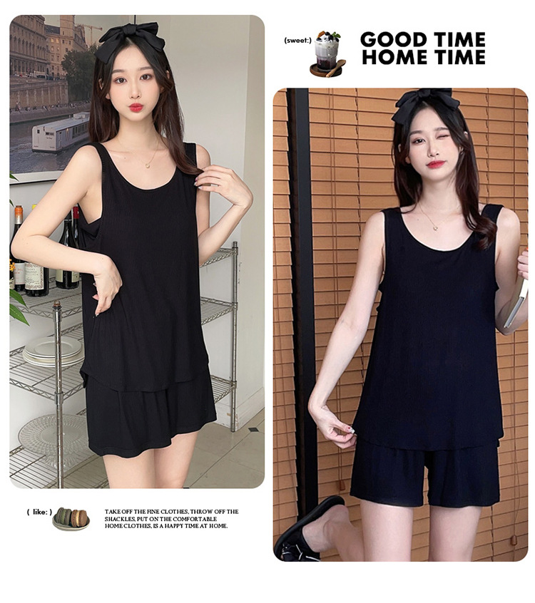 Pyjama mit Weste und Shorts aus Modal – Brustpolster, zweiteiliges Set, einfarbig, leichte Loungewear für Damen_voghion.com