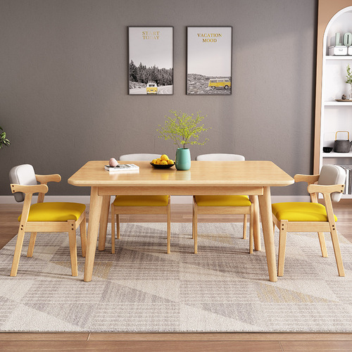 Nordic solid wood dining table and chair combination modern simple home dining table small apartment rectangular simple dining table