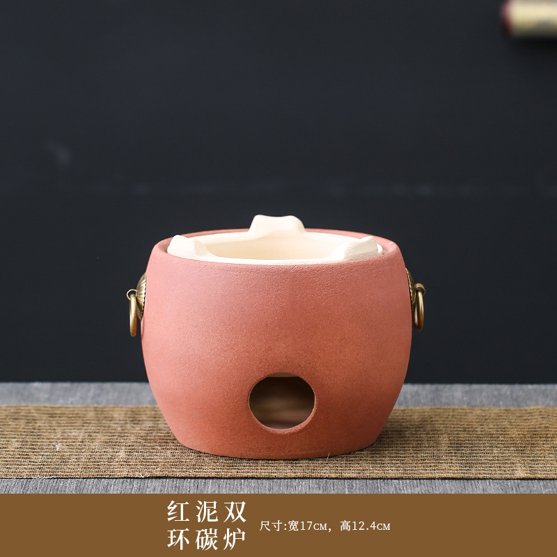 Estufa de carbón de doble anillo de arcilla roja en forma de tambor