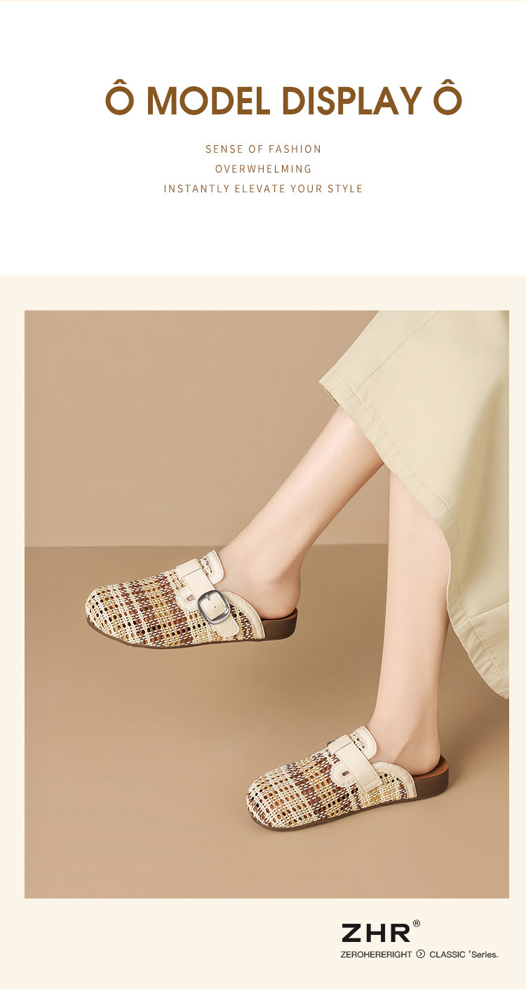 Dép sandal nữ quai chữ V dệt hở thoáng khí, đế bệt — AB211 Màu be chi tiết 10