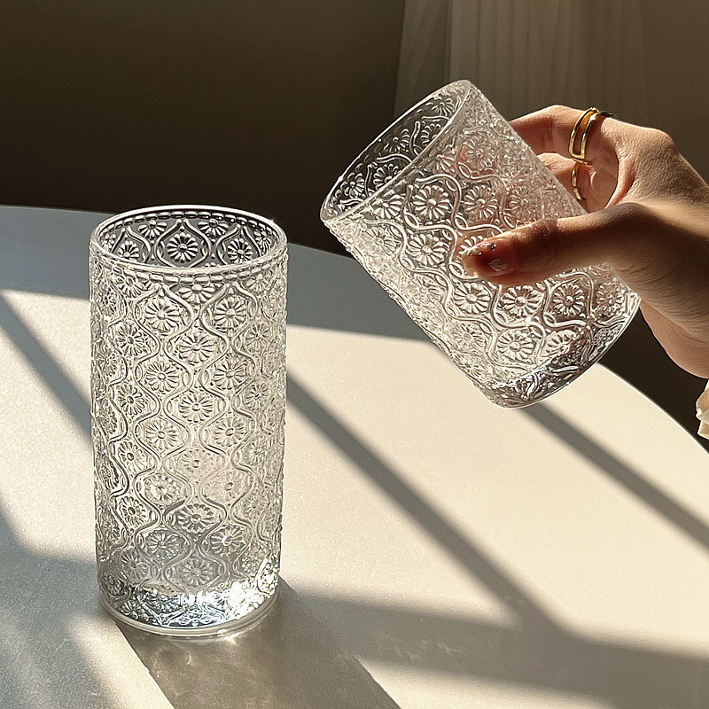 Nicho Zhongins Begonia tallado vasos de vidrio simple hielo americano taza de café latte taza de leche taza de agua casera taza de agua