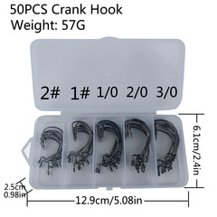 曲柄鈎套裝 盒裝50pcs路亞餌倒刺魚鈎軟蛆德州海釣組配件批發跨境