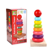 批发教具彩虹塔套圈益智木制平底层层叠叠乐积木套杯玩具环保木制