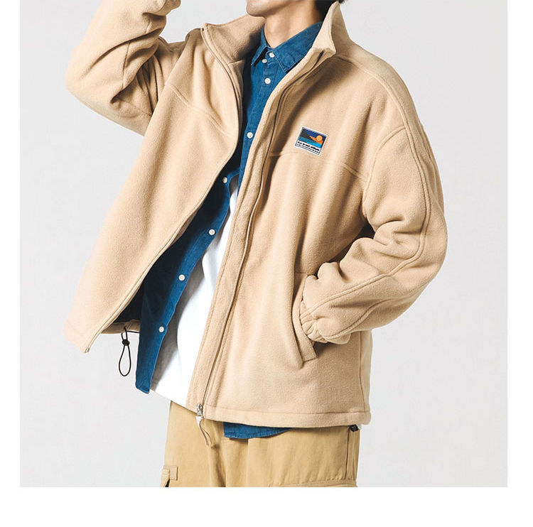 Herren-Fleecejacke mit Stehkragen, Reißverschluss und Sherpa-Futter (Schwarz/Grün/Khaki, M-3XL)_voghion.com