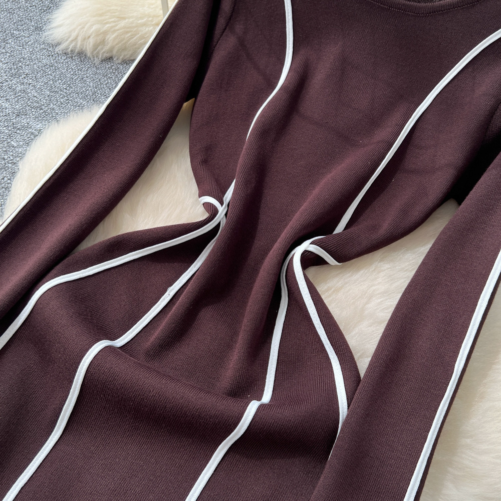 Women's Clothing High End Niche Fashion Women's Slim Long Sleeve Sweater Dress With Contrast Color Edge Stitching Waist Round Neck Style_ecoleips.com