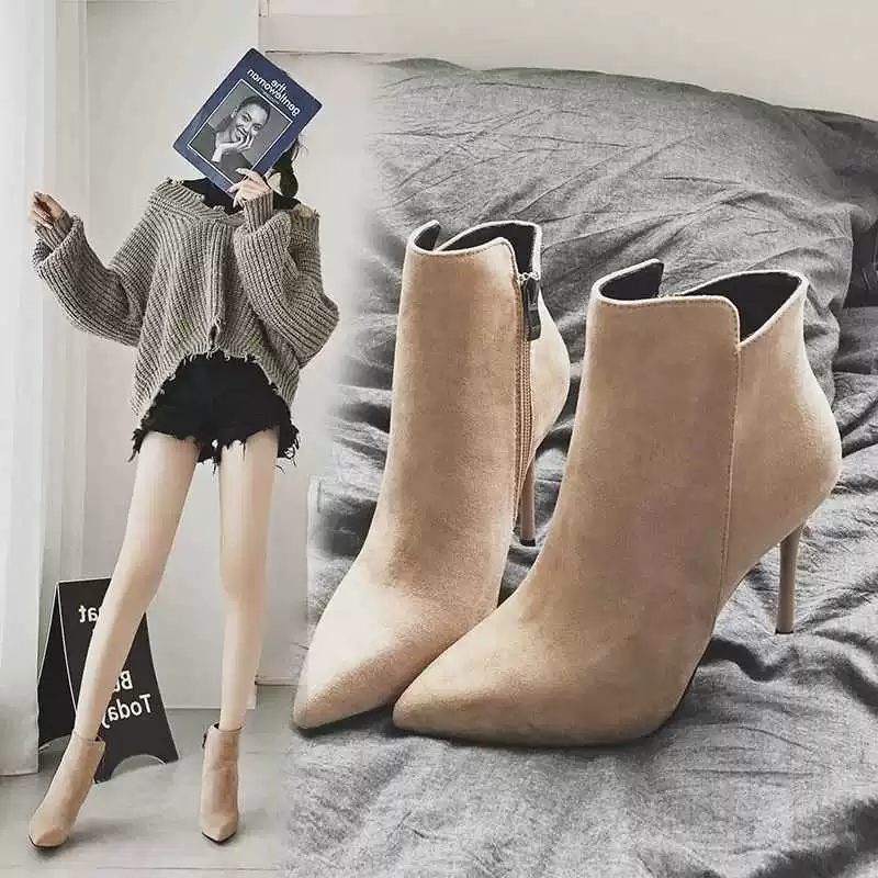 2021 осенне-зимние Новые короткие сапоги на высоком каблуке в Корейском стиле, женские весенне-осенние одиночные сапоги, подходящие ко всему интернет-знаменитые Тонкие сапоги на тонком каблуке с острым носком
