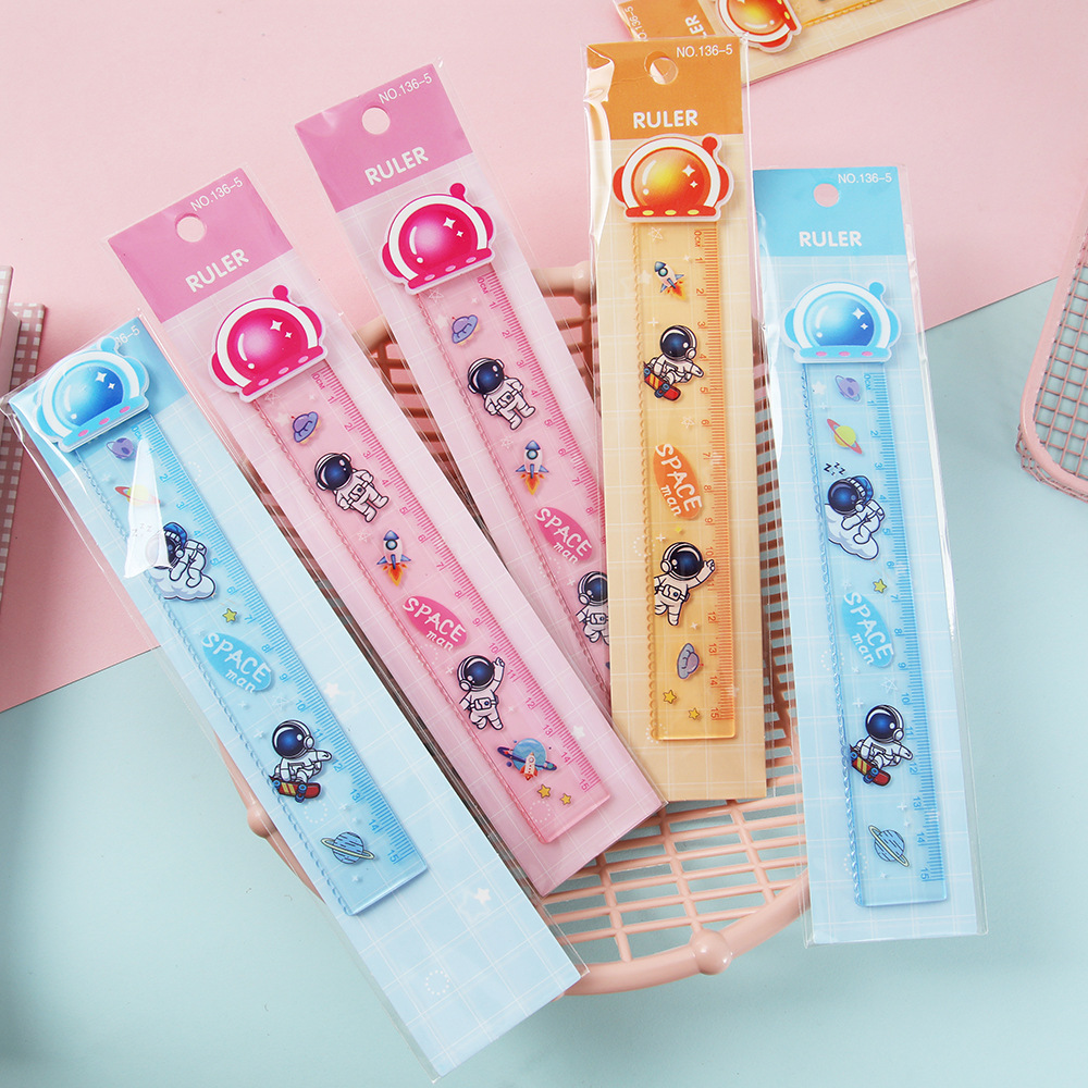 Astronauta planeta regla recta 15cm de alto valor de dibujos animados astronauta regla de onda estudiantes de medición de papelería