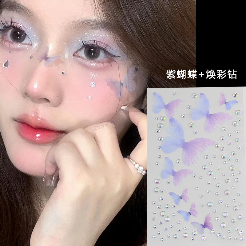 Raíz de montaña flash diamante lágrima Pegatinas de diamante pentagrama estrella ojo maquillaje gota de agua roto Diamante autoadhesivo dopamina Perla cara pegada Diamante