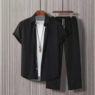(Cross-border trading), summer shirt for leisure, men's set, trousers, sports suit, European style 3