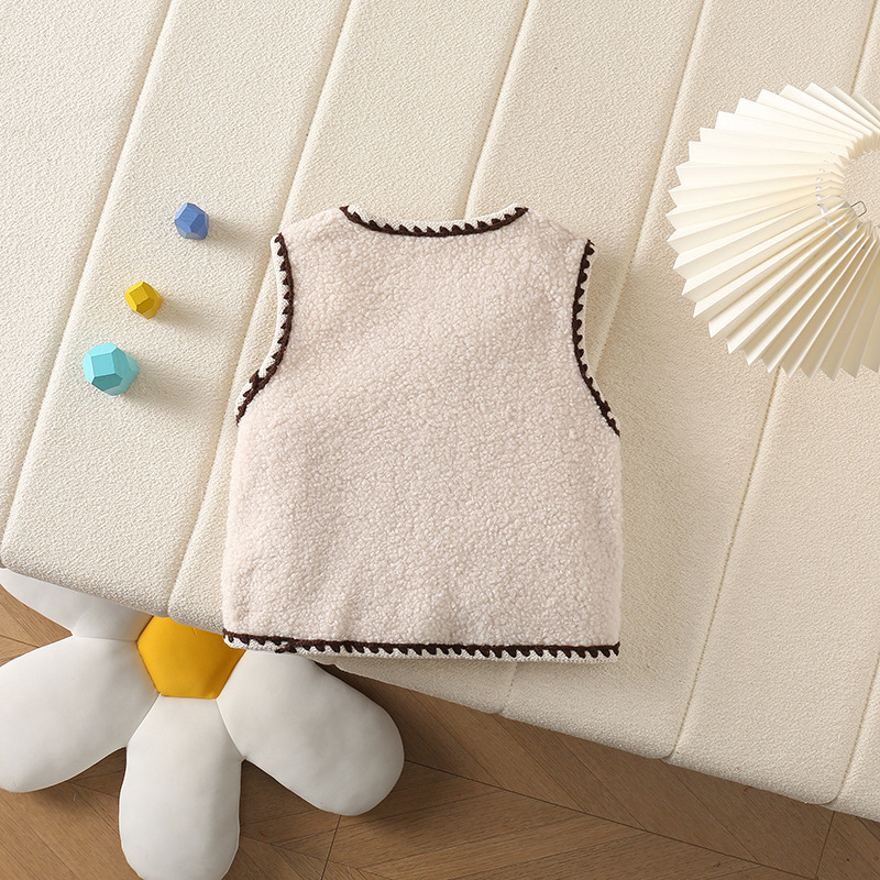 Chaleco para niñas modelos de otoño e invierno nuevo estilo estilo occidental bebé niña niños bordado de doble bolsillo oso ropa exterior chaleco de todo fósforo más terciopelo