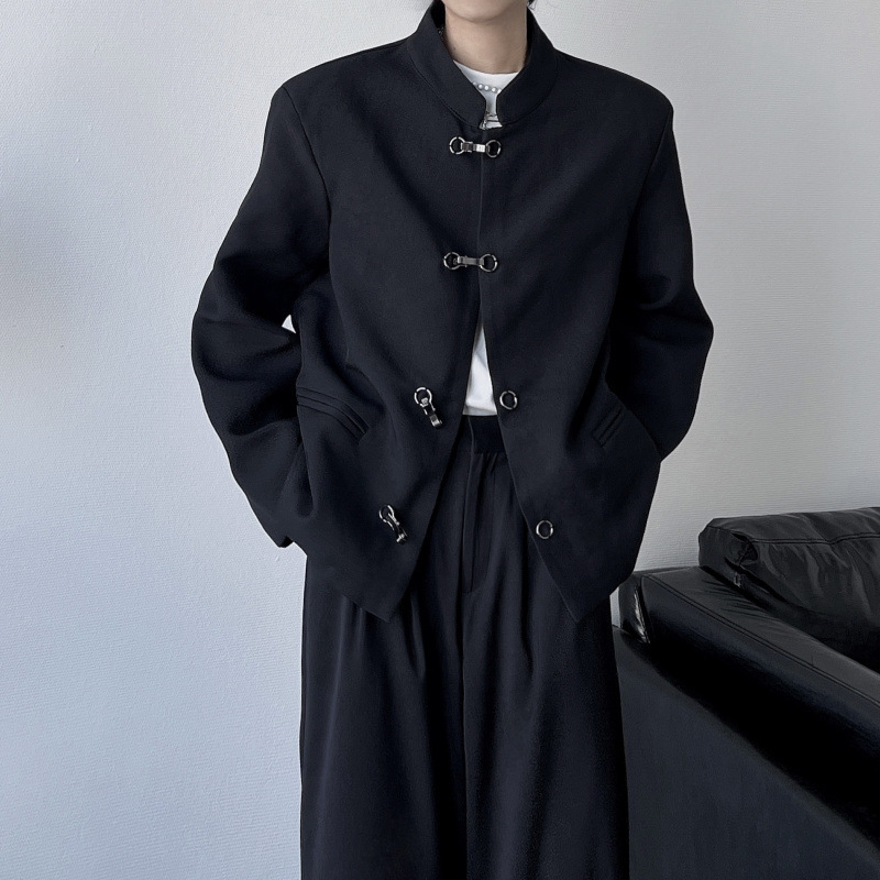新中式高级复古立领垫肩西装外套春秋男女情侣西服套装潮流|undefined