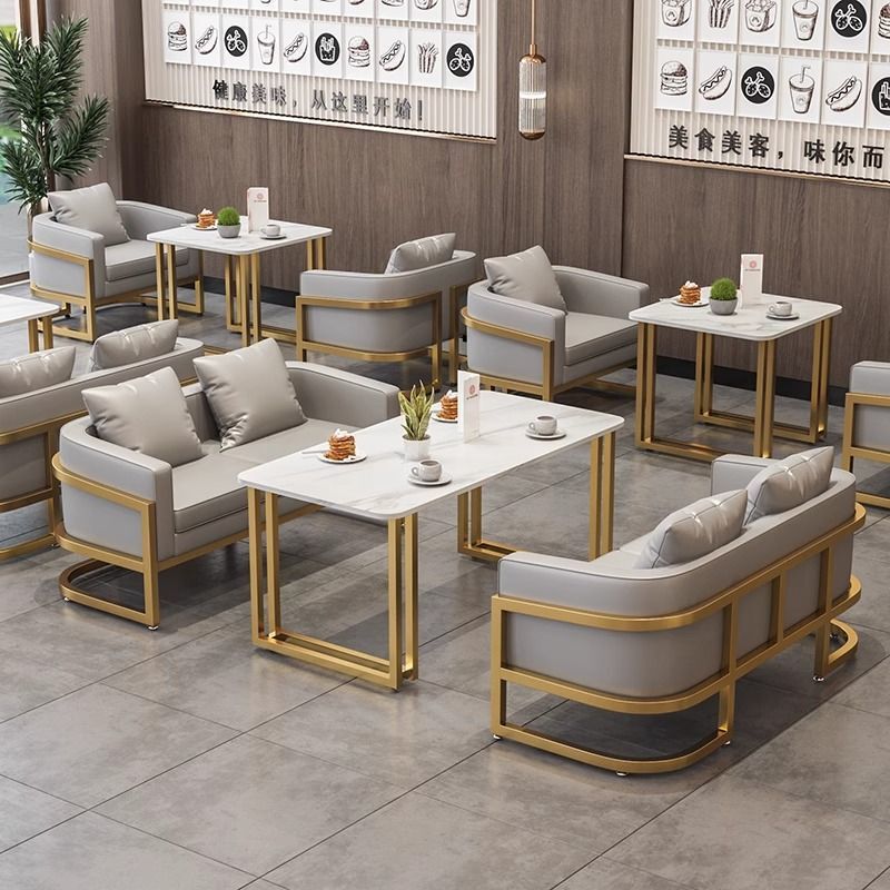 Nordic Style Cafe Light Luxury Booth Sofa Dining Bar Commercial Western Restaurant Table and Chair Combination Milk Tea Shop Leisure Negotiation