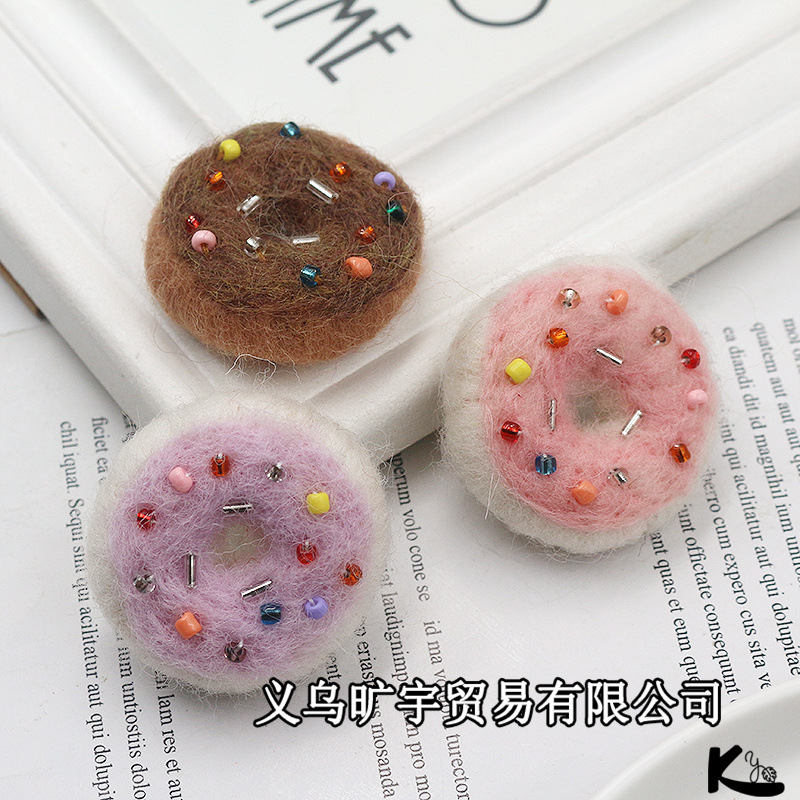 Korean-style Cute Wool Felt Donut Semi-finished Accessories DIY Poke Poke Brooch Hairpin Bag Decoration Accessories