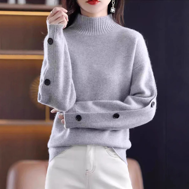 2025 New Autumn and Winter Half Turtleneck Sweater Women's Bottoming Shirt Design Sleeves Fashionable Age-Reducing Loose Pullover Knitted 2025 New Autumn and Winter Half Turtleneck Sweater Women's Bottoming Shirt Design Sleeves Fashionable Age-Reducing Loose Pullover Knitted