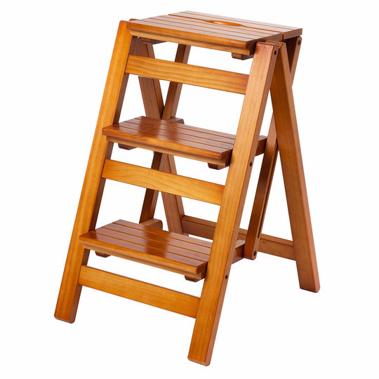 Household Solid Wood Multifunctional Folding Ladder Thickened Three-step Ladder Chair Ladder Stool Indoor Climber Ladder Storage Rack