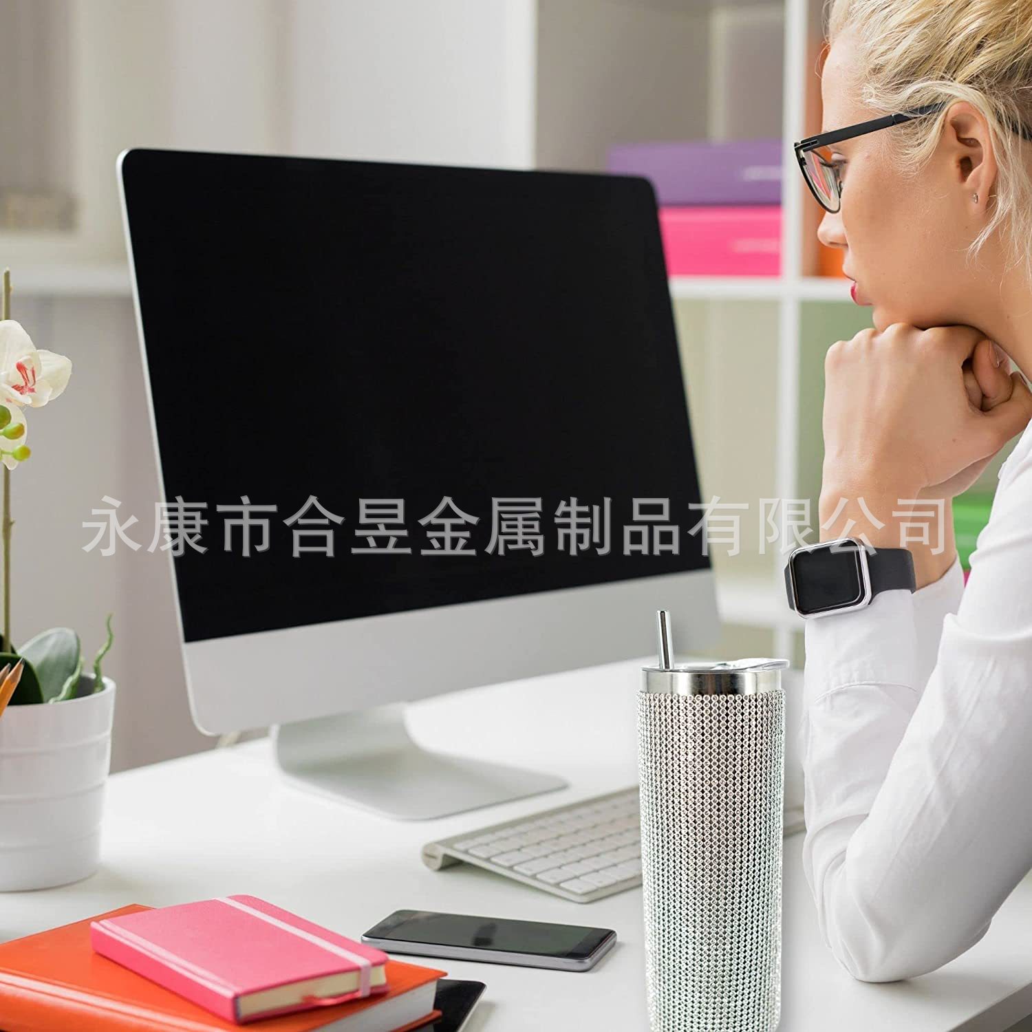 Con incrustaciones de diamantes de 20oz de acero inoxidable aislado frío taza recta taza de café de paja taza de agua del coche