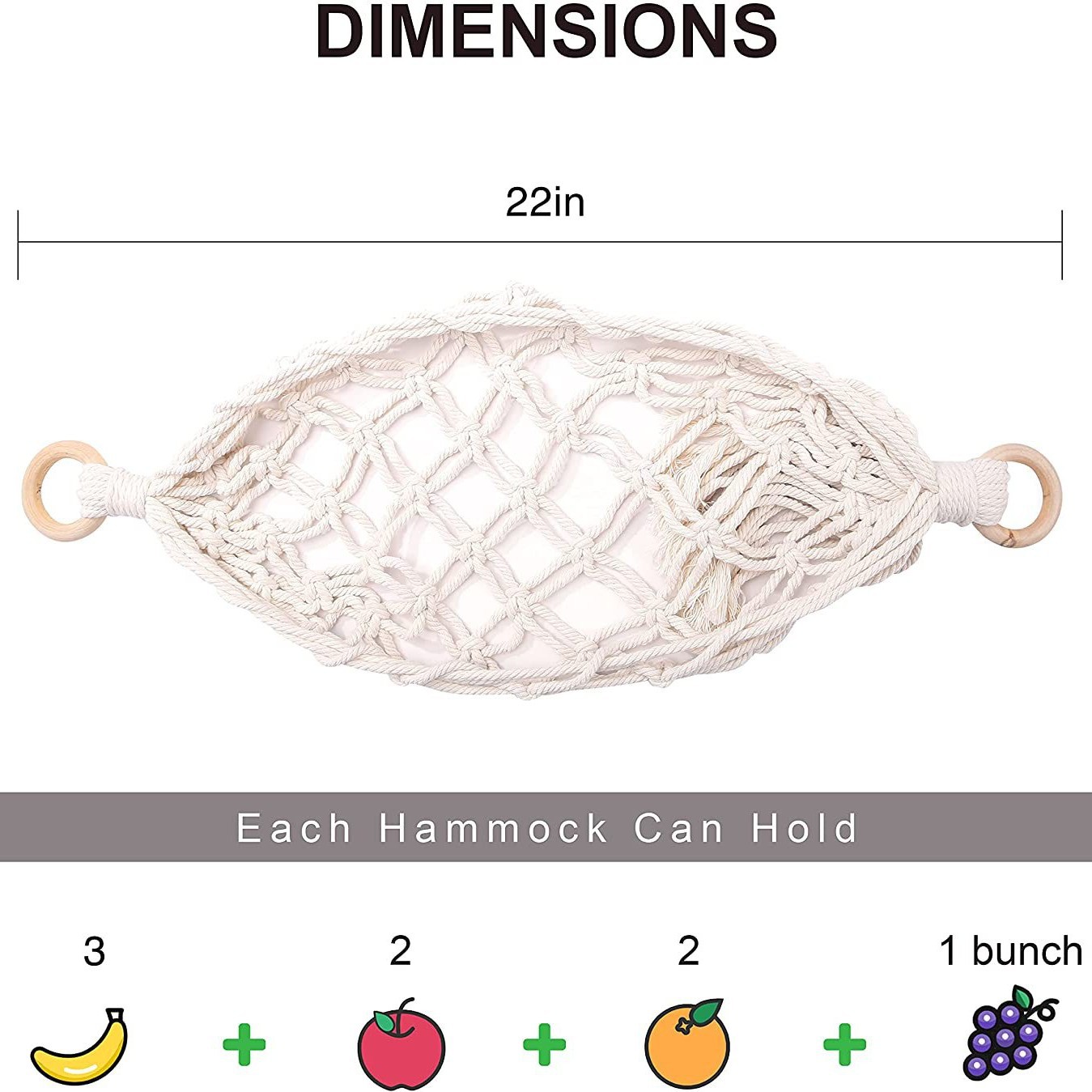 Transfronterizo cuerda de algodón hecha a mano tejida cesta colgante de verduras y frutas Estilo nórdico DIY fruta hamaca vegetal colgante bolsa de red de almacenamiento