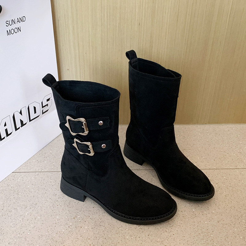 958-3胖妹妹马丁靴绒面复古短靴粗腿大筒围西部靴大码女靴41-43|undefined