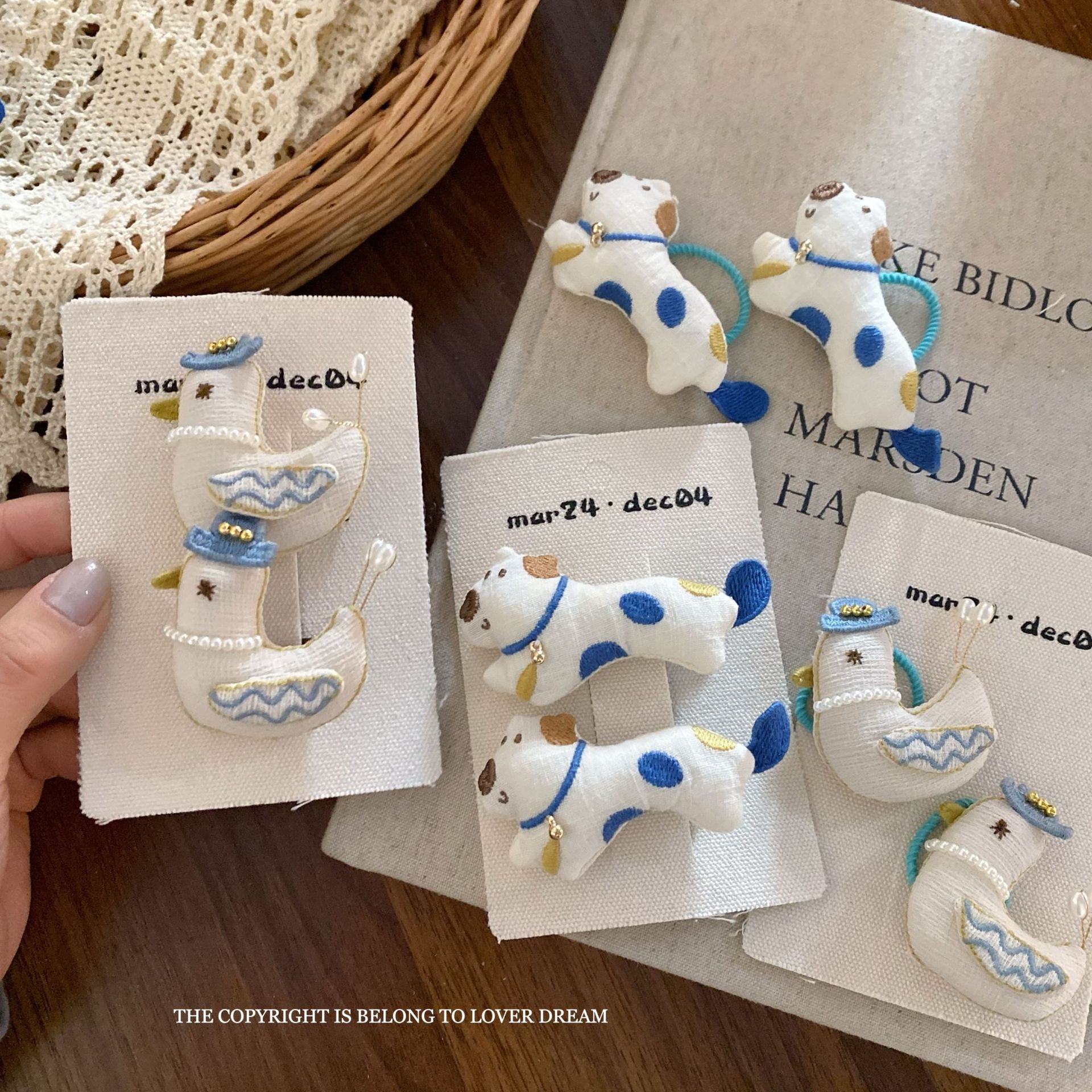 South Korea New Blue Polo Dot Puppy Duckling Hairpin Sweet Cute Bangs Clip Children's Headwear Hair Accessories for Women