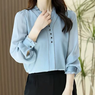 轻奢时尚衬衫女2026春季新款宽松显瘦感小众设计领衬衣减龄上衣女