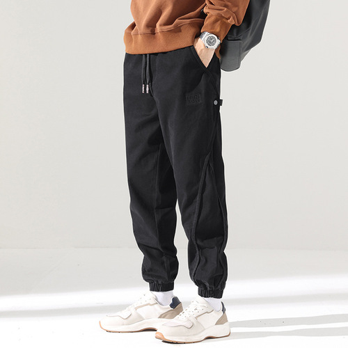 秋季美式潮牌工装裤男宽松大码束脚哈伦裤秋冬款加绒休闲长裤