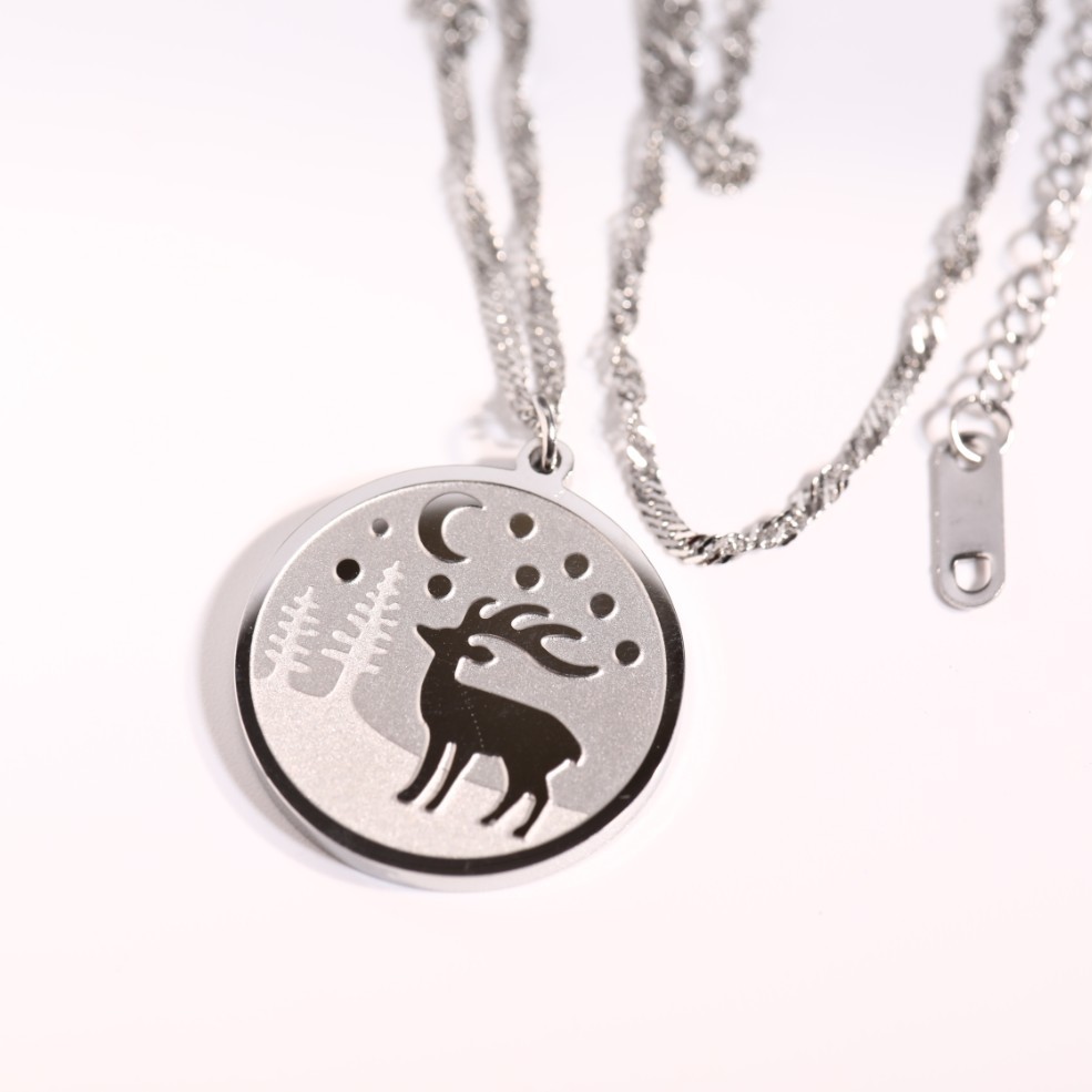 Simple Landscape Mountain Deer Titanium Steel Hollow Necklace Wholesale