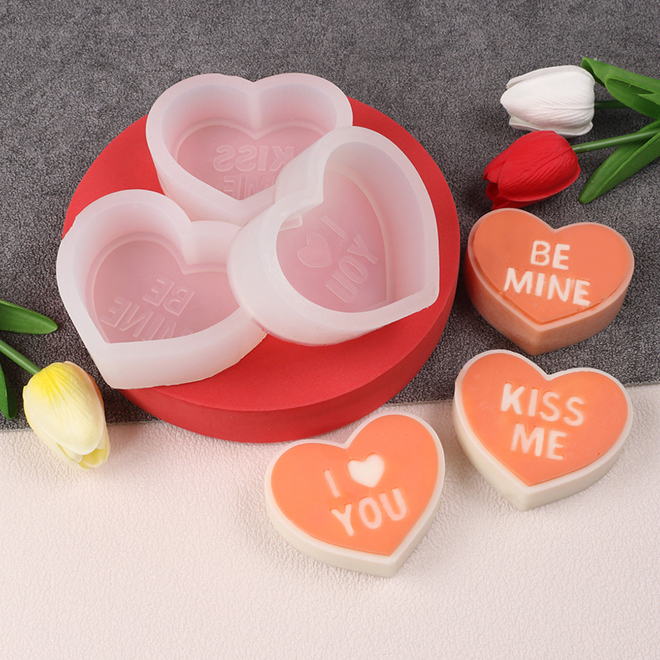 Handmade soap for St. Valentine's Day with letters heart shaped