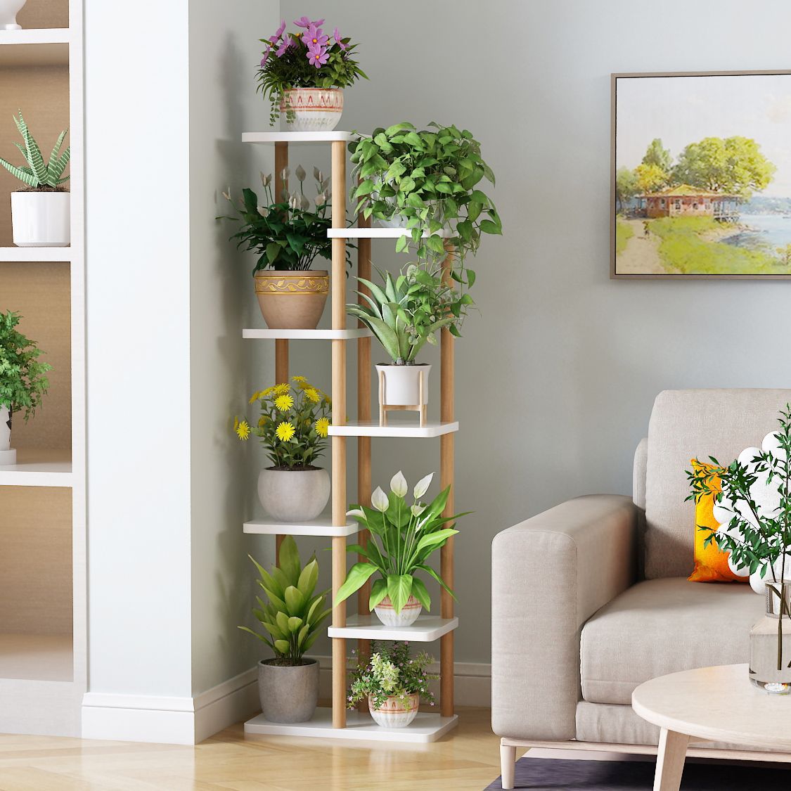 Estante de flores de madera sólida multicapa interior piso sala de estar decoración simple rack de flores verdes multicarnose orquídeas colgantes