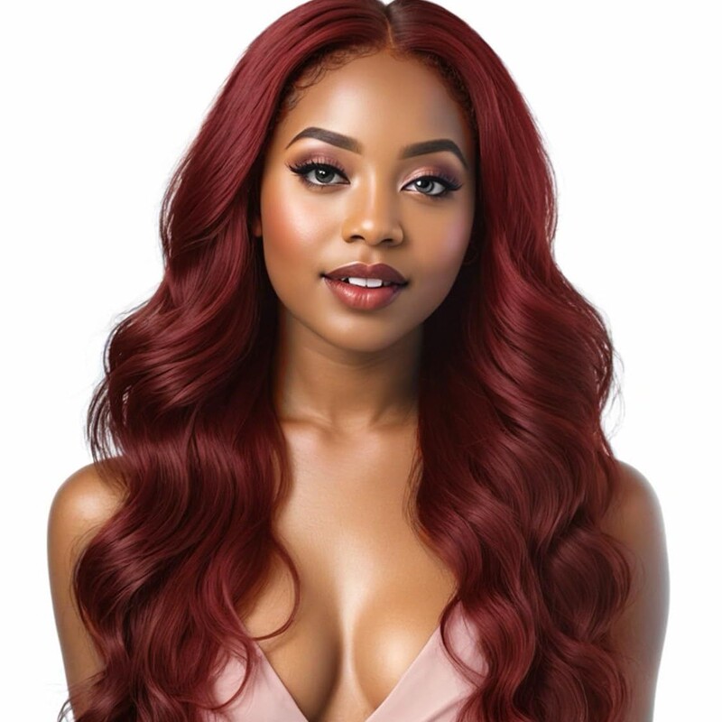 Burgundy Red Lace Front Women's Wig, Wavy Synthetic Wig, Pre-Trimmed Hairline