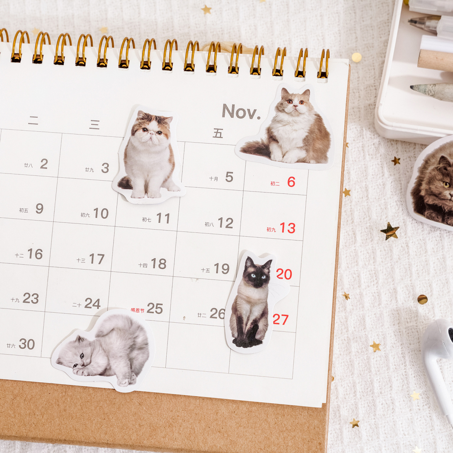 Mo mo gatito selfie en caja pegatinas de dibujos animados lindo gato DIY diario teléfono decorativo sellado Collage