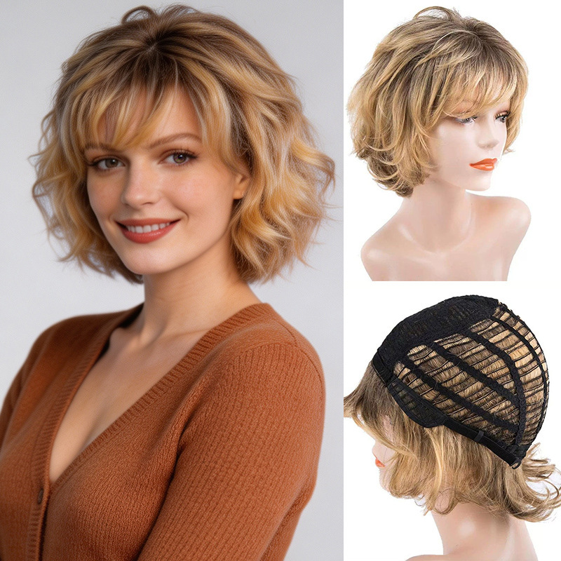Foreign trade European and American style women's fluffy short curly synthetic hair full wig