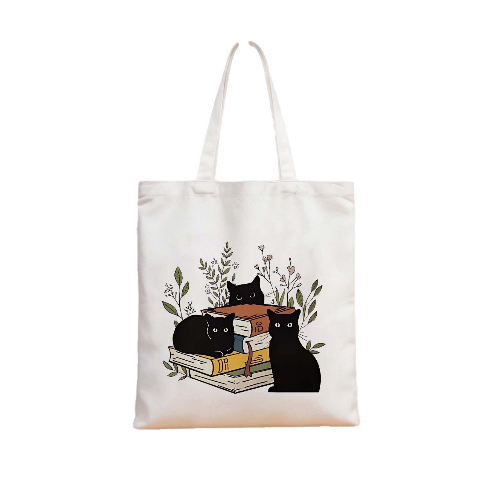 Cute gato impresa bolsa de lona para mujeres de gran capacidad estudiantes bolsa de hombro bolsa de lona al por mayor