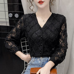 Fashionable lace shirt for women 2025 autumn new Korean style slim long-sleeved top simple and versatile base shirt trendy