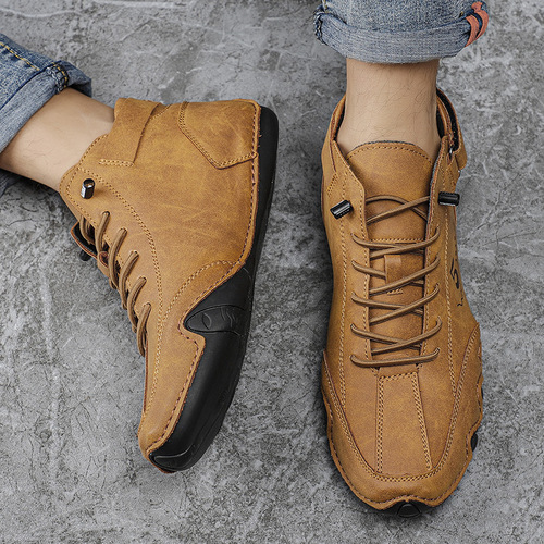 Large size men's leather boots, Octopus fashionable casual shoes, outdoor mid-top fashionable warm Martin boots