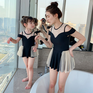 Parent-Child Swimsuit Mother-Daughter Black Girl Girl Small and Medium-Sized Princess Swimsuit Hot Spring Cute Foreign Style One-Piece Swimsuit