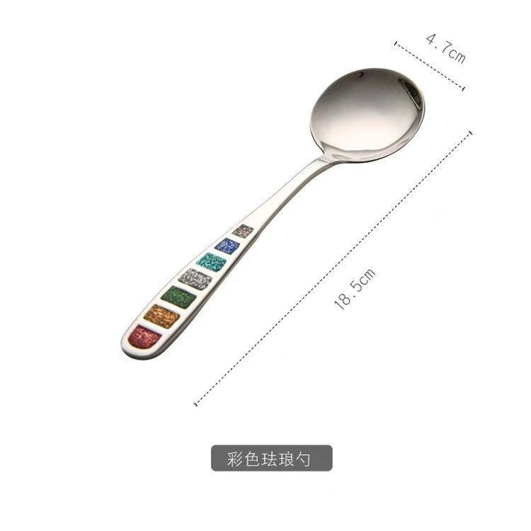 304不锈钢勺珐琅色彩汤勺学生甜品勺调羹高档汤匙高档家用吃饭勺|undefined