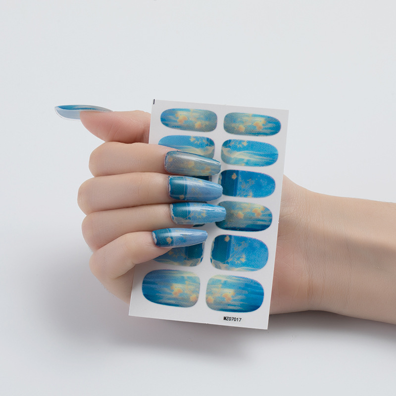 Meizi Cross-Border Colored Nail Stickers Manufacturer Supply Van Gogh Starry Sky Nail Stickers with Gold Foil Gradient, Fresh and Easy-To-Use, No Baking Required