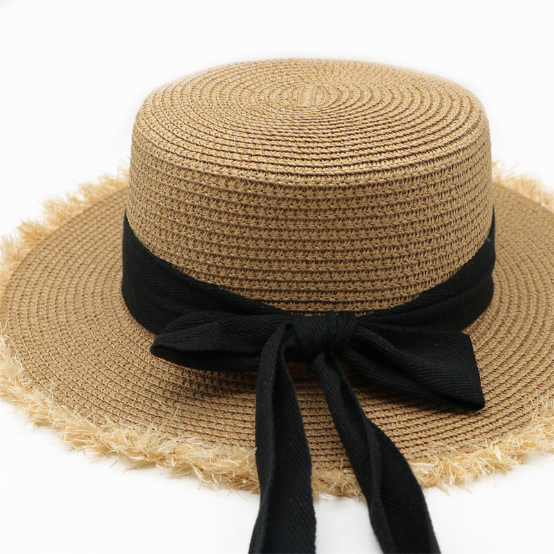 Cute, Sweet Style Wide Eaves Rim Women's Cute Sweet Color Block Bowknot Wide Eaves Straw Hat
