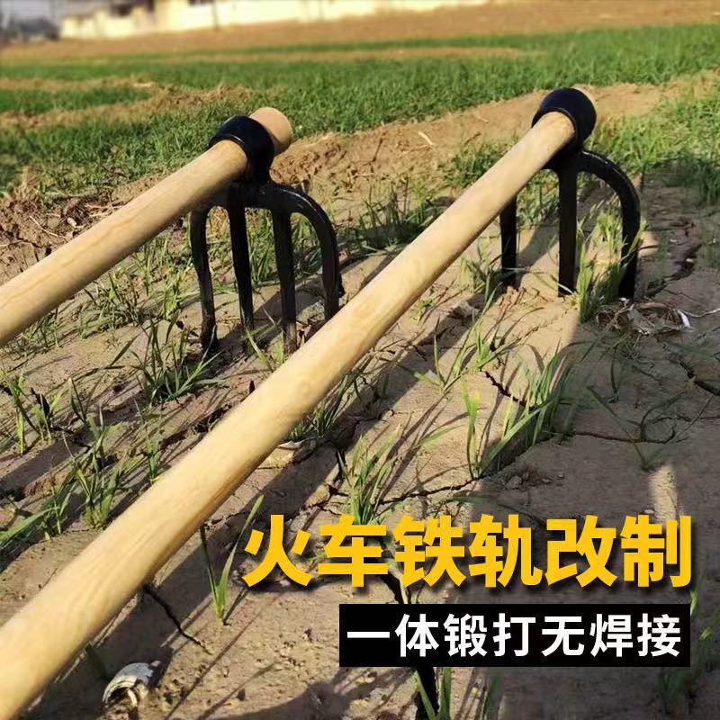 軍印淬火农用三齿叉锄锄头耙子实木长柄农具松土种花种菜翻地包邮