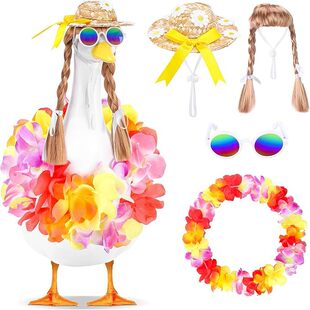 Party Porch Goose Hawaiian Garland Four-Piece Set Plumeria Set Wig Glasses Straw Hat Garland Set Decoration