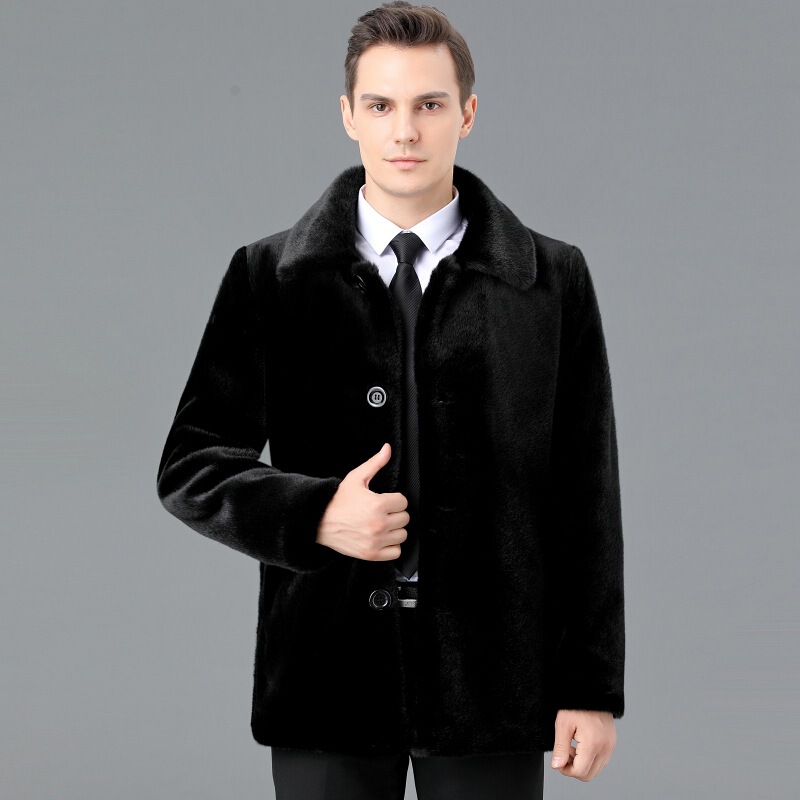 Men's Mink Coat 2025 New Thickened Mink Fur for Middle-Aged Dads, Haining Fur