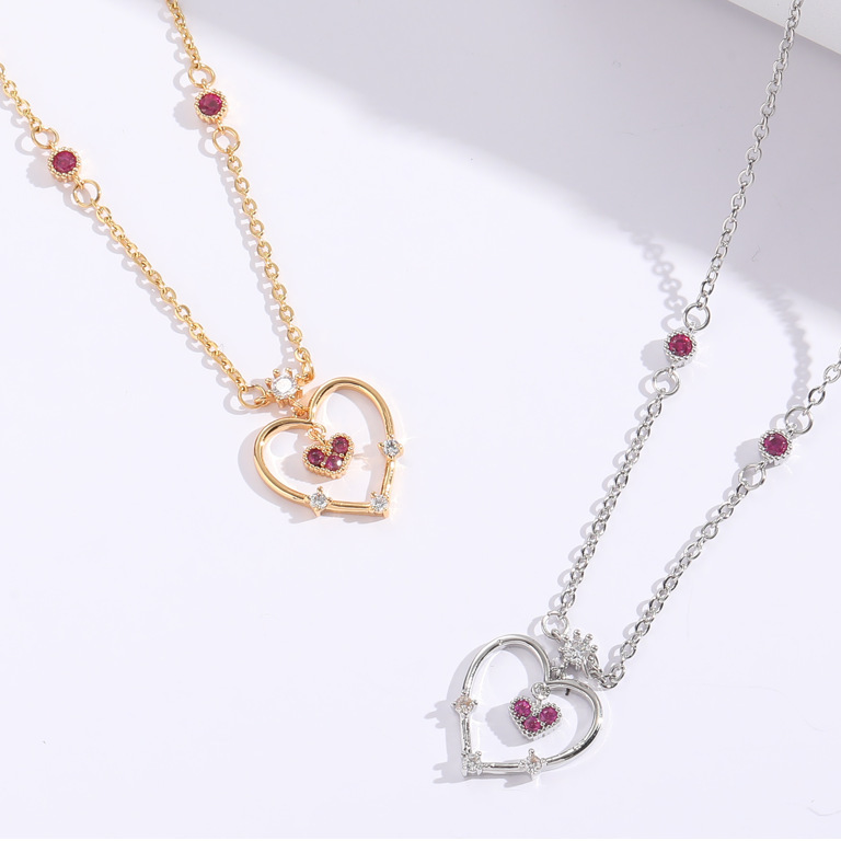 Fashion Heart Shape Copper Plating Inlay Zircon Pendant Necklace 1 Piece