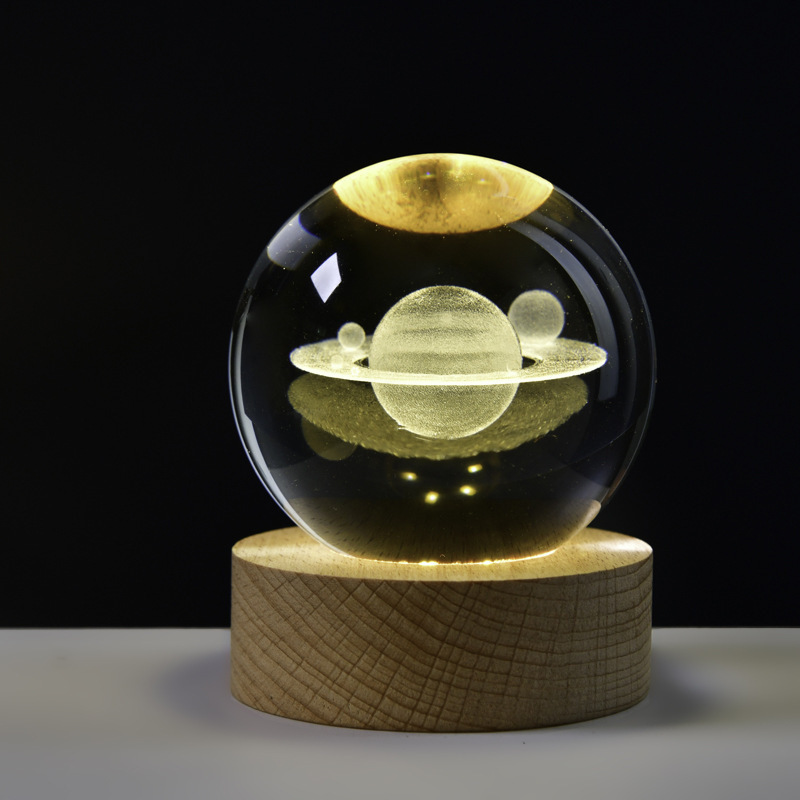 木質発光台座3d内彫刻水晶玉銀河太陽系創意デスクトップ小夜灯置物祝日プレゼント|undefined