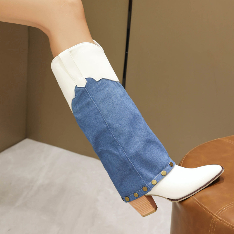 Cross-Border Foreign Trade Fashion Casual European and American Fashion Boots, Denim High Boots, Mid-Heel Riding Boots, Large Size Women's Knee-High Boots Cross-Border Foreign Trade Fashion Casual European and American Fashion Boots, Denim High Boots, Mid-Heel Riding Boots, Large Size Women's Knee-High Boots