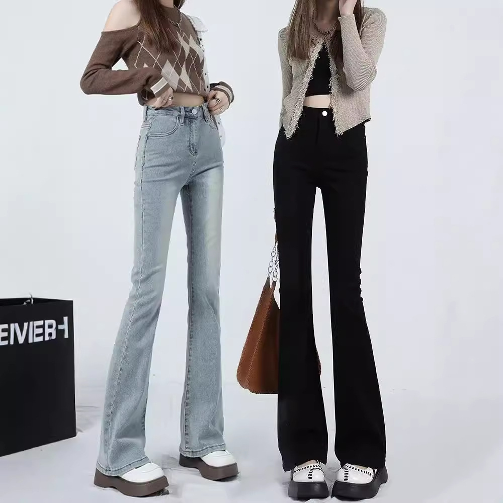Elastic Micro-La Jeans Women's 2024 Spring and Autumn New High Waist Slim-Fit Tall Mini-Flare Pants
