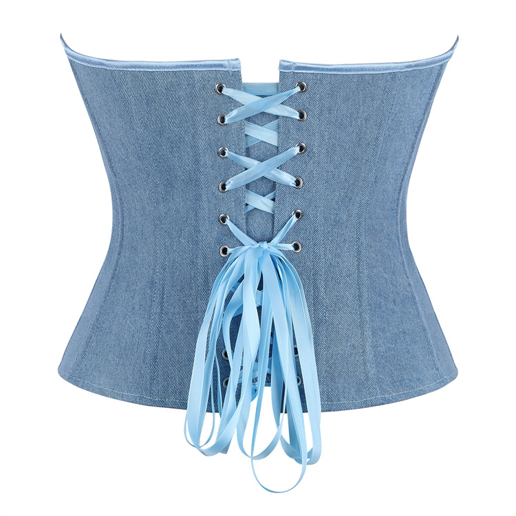 Light Blue Denim Strapless Shapewear Top With Bra Support For Women_voghion.com