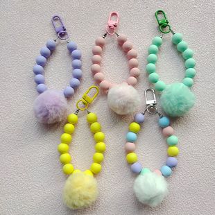 New fur ball bead chain keychain pendant small fresh color bead chain accessories paint door buckle earphone case decoration