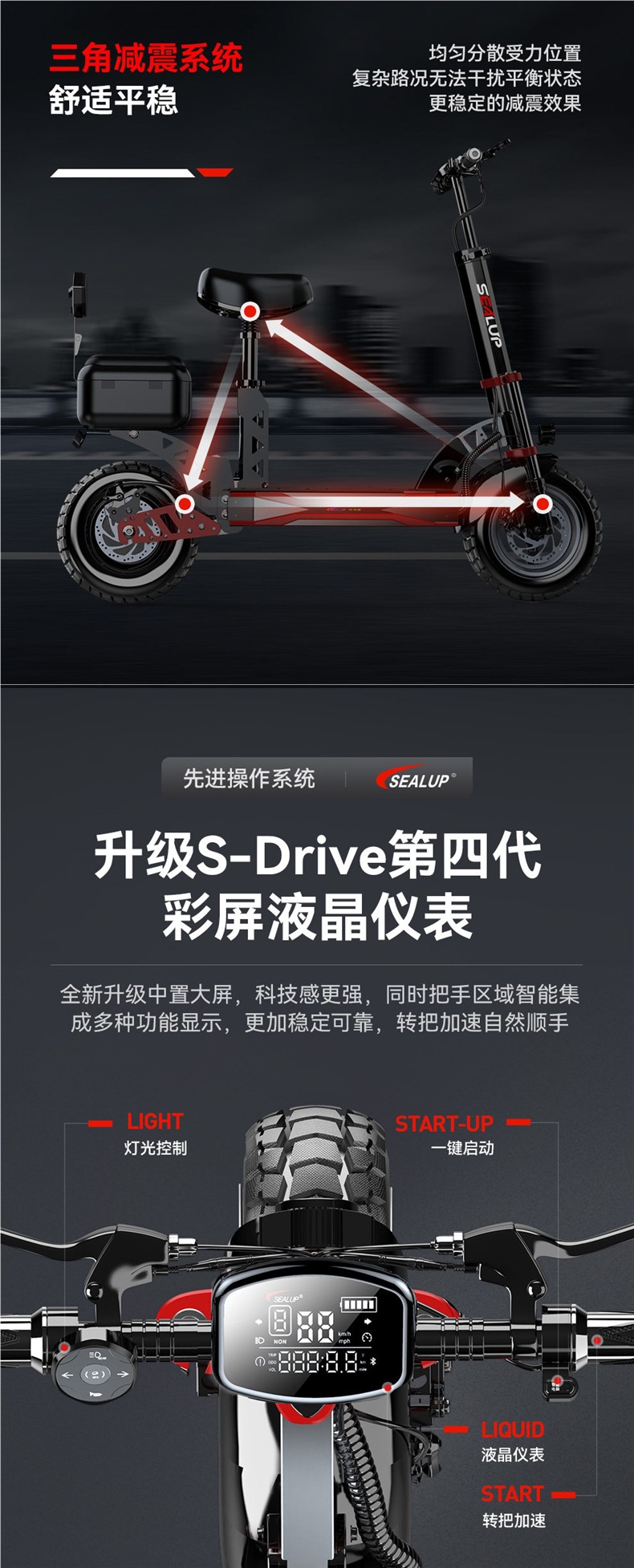 Hilop electric scooter for commuting to work, electric folding scooter with a trunk, off-road shock-absorbing small electric scooter