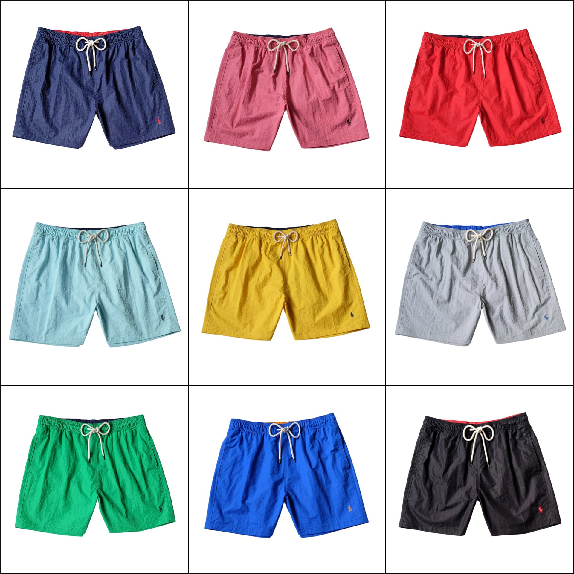 Pony Logo Embroidered Shorts, Quick-Dry Waterproof Men's Summer Swim Trunks, Beach Shorts, High-Quality, Exclusively for Cross-Border Sales