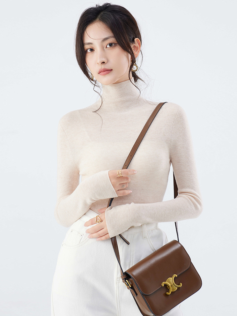 Machine Washable Seamless 18-Gauge Fine Knit Base Layer Sweater 100% Pure Fine Wool Sweater Women's Autumn and Winter Turtleneck Sweater